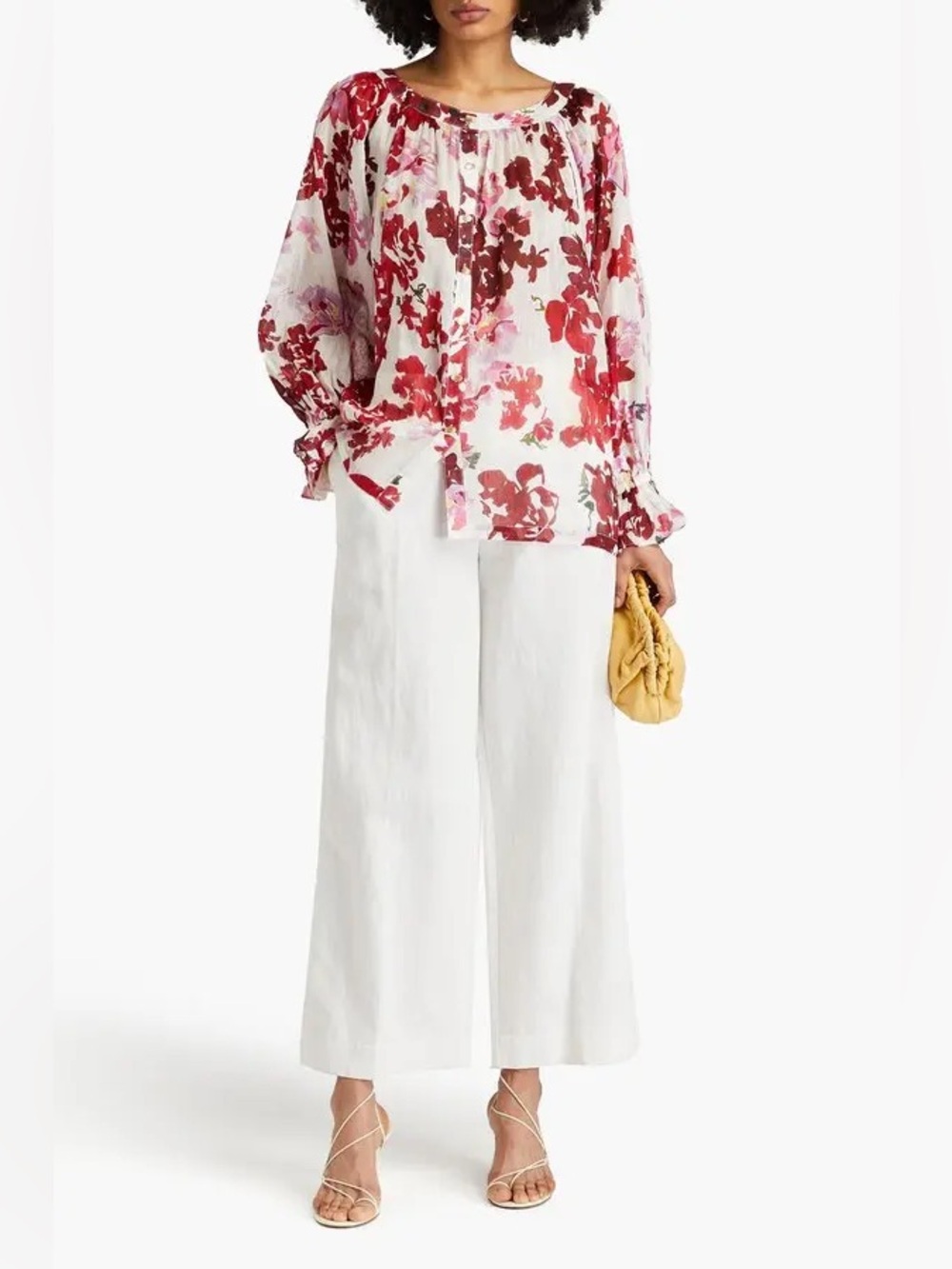 Aje Corsaire Floral Silk Linen Blouse Romantic Puff Sleeve Top OS $275